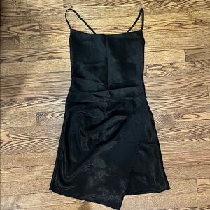 Low Back Black Spaghetti Strap Dress with Leg Slit